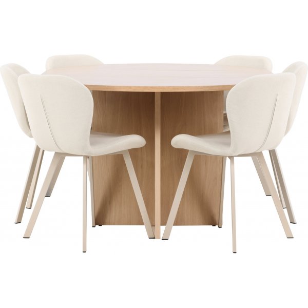 Spisebord Strada med 6 stk Lilja stoler - Beige/hvitmalt Spisebord Strada med 6 stk Lilja stoler - Beige/hvitmalt