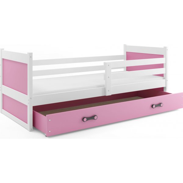 Juniorseng rhus med oppbevaringsskuff 90 cm - Hvit/Rosa