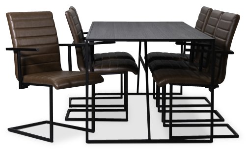 Lazio spisegruppe 195 cm bord med 6 st Lazio stoler - Vintage/Svart Lazio spisegruppe 195 cm bord med 6 st Lazio stoler - Vintage/Svart