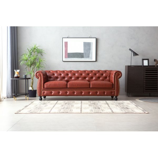Sofa Chesterfield 3-seter i brunt PU - Charles