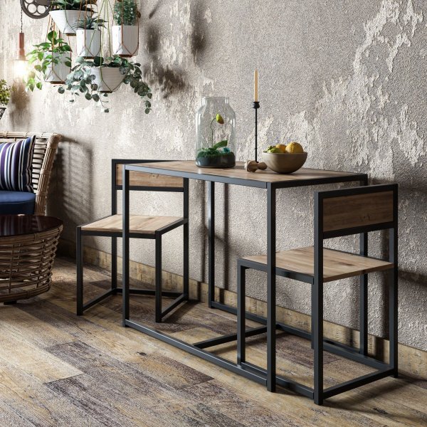 Bazar bord med stoler - Furu/svart Bazar bord med stoler - Furu/svart