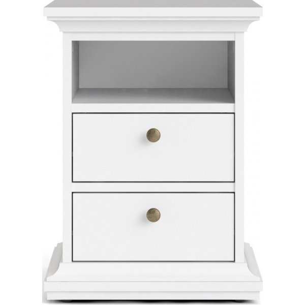 Paris smalt nattbord med 2 skuffer og 1 pent rom - Hvit