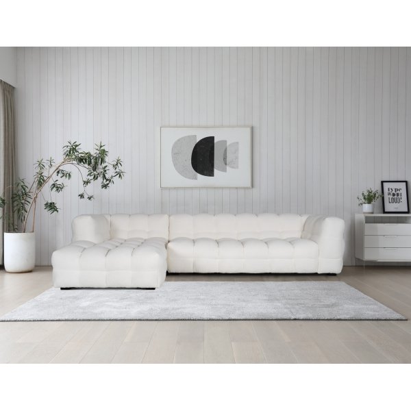 Divansofa offwhite boucl 322 cm + Tekstilrens for mbler