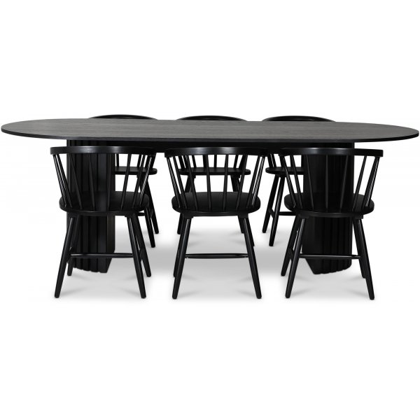 PiPi spisegruppe 230 cm inkl. 6 stk. Fr svarte karmstoler - Svartbeiset tre