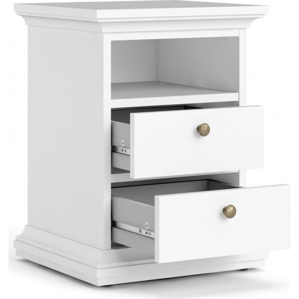 Paris smalt nattbord med 2 skuffer og 1 pent rom - Hvit
