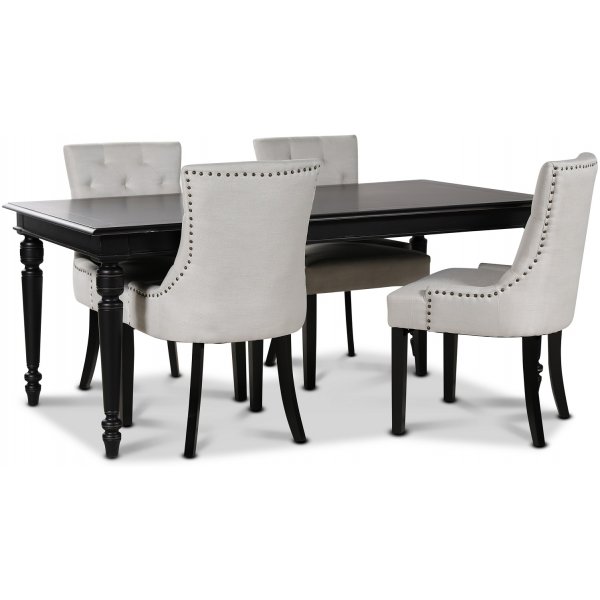 Paris spisegruppe sort bord med 4 Tuva stoler i beige stoff