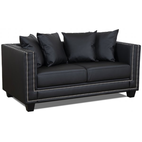 Temple Double Deco 2-seters sofa - Svart PU / sølv nagler Temple Double Deco 2-seters sofa - Svart PU / sølv nagler