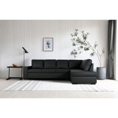 Solna sofa med pen finish 304 cm hyre - Svart bunnet skinn