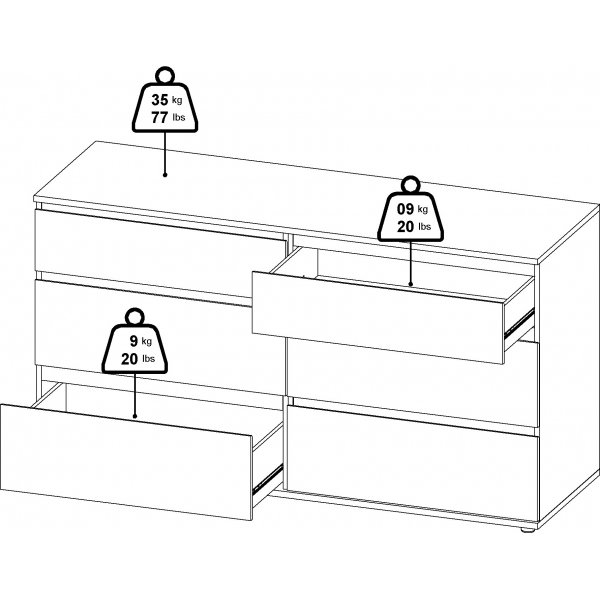 Nova kommode med 6 skuffer - Hvit Nova kommode med 6 skuffer - Hvit