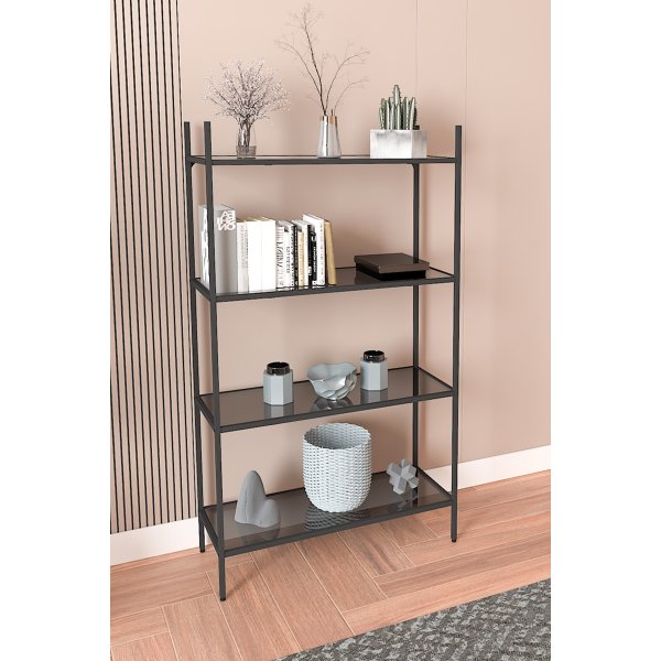 Marta bokhylle - Sort/røkt glass Marta bokhylle - Sort/røkt glass