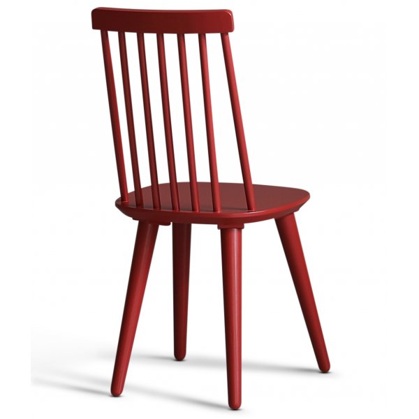 Spisegruppe: Rundt bord i eik / hvit med 4 rde kurvstoler