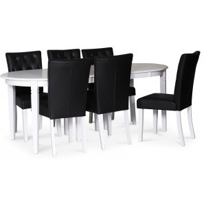 Sandhamn Food Group; Ovalt bord med 6 Crocket stoler i Sort PU + Flekkfjerner for mbler