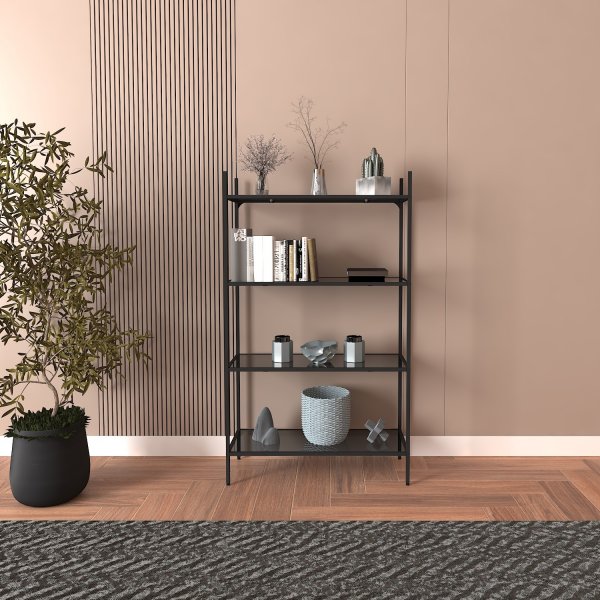 Marta bokhylle - Sort/røkt glass Marta bokhylle - Sort/røkt glass