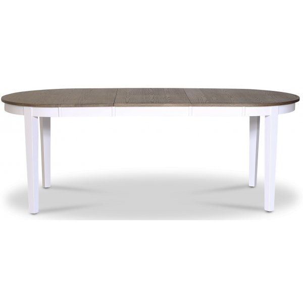 Skagen spisegruppe; spisebord 160/210x90 cm - Hvit / brunoljet eik med 4 Skagenstoler med kryss, grått stoff Skagen spisegruppe; spisebord 160/210x90 cm - Hvit / brunoljet eik med 4 Skagenstoler med kryss, grått stoff