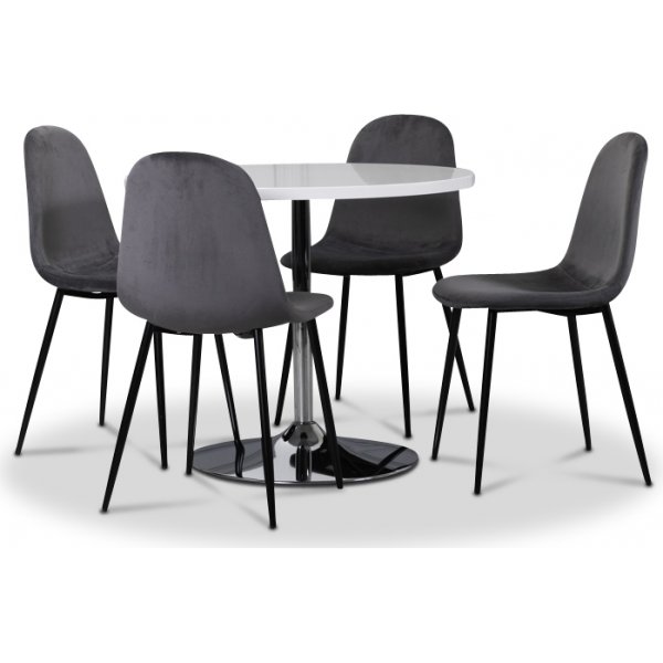 Tiana spisegruppe, rundt spisebord med 4 Carisma flyelsstoler - Hvit/Gr