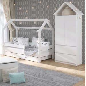 Casa hvit barneseng med uttrekkbar ekstraseng 80x180 cm inkludert madrasser