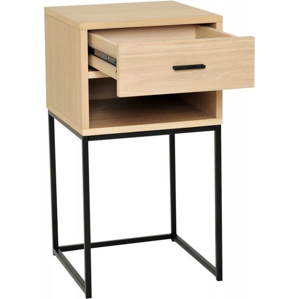 Domino nattbord med hylle - Hvitpigmentert eikefiner Domino nattbord med hylle - Hvitpigmentert eikefiner