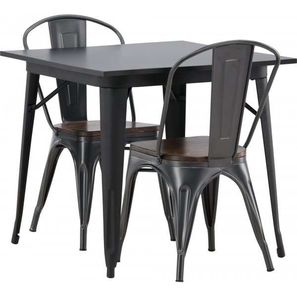 Tempe spisegruppe, stålbord med 2 stålstoler - Sort/valnøtt + 2.00 x Møbelføtter Tempe spisegruppe, stålbord med 2 stålstoler - Sort/valnøtt + 2.00 x Møbelføtter