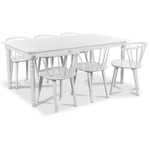 Nomi spisegruppe 180 cm bord med 6 stk hvite Dalsland Cane stoler med ramme