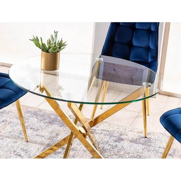 Charlotte rundt spisebord med gullben 90 cm + Mbelftter