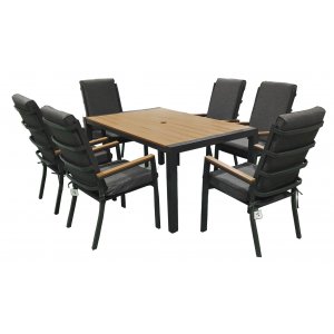 Ransby utendrs spisegruppe med 6 lenestoler og spisebord 160 cm - Gr/brun