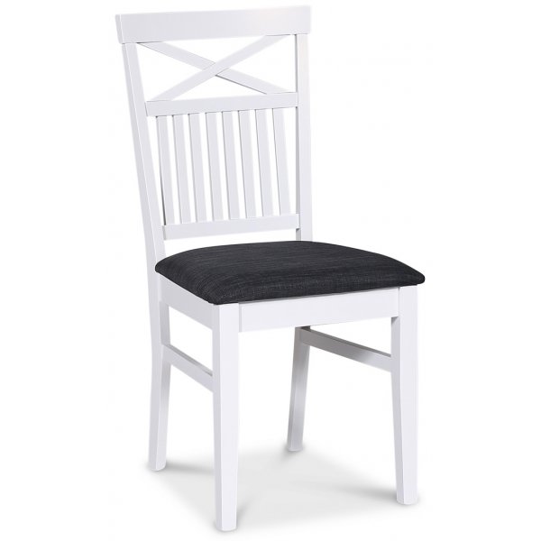Skagen spisegruppe; rundt spisebord Ø120 cm - Hvit / brunoljet eik med 4 skagenstoler med grått sete Skagen spisegruppe; rundt spisebord Ø120 cm - Hvit / brunoljet eik med 4 skagenstoler med grått sete