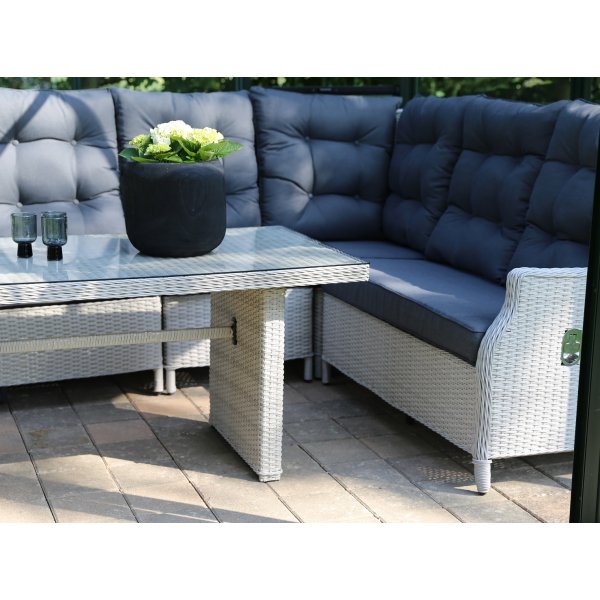 Lingen�s utegruppe hj�rnesofa med bord - Beige kunstrotting