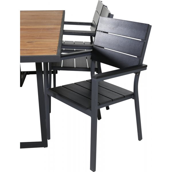 Khung utendørs spisegruppe med 6 Levels stoler - Svart/Naturlig Khung utendørs spisegruppe med 6 Levels stoler - Svart/Naturlig