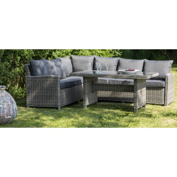 Garden klassisk utegruppe hjørnesofa med bord - Grå kunstrotting Garden klassisk utegruppe hjørnesofa med bord - Grå kunstrotting