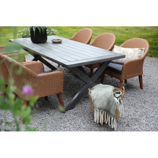 Oxford utendørsgruppe, grått bord 220 cm inkludert 6 stk. Valetta naturfargede spisestoler Oxford utendørsgruppe, grått bord 220 cm inkludert 6 stk. Valetta naturfargede spisestoler