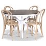 Skagen spisegruppe; rundt spisebord 120 cm - Hvit / brunbeiset eik med 4 stk Danderyd No.18 stoler whitewash