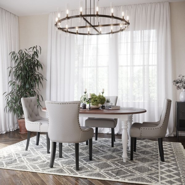 Victoria spisegruppe, ovalt spisebord 178 x 110 cm med 4 stk. Tuva stoler - Hvit / Brunbeiset