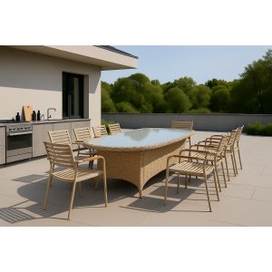 Spisegruppe med 8 stoler og spisebord 230 x 100 cm beige/naturfarget - Menton/Pino Spisegruppe med 8 stoler og spisebord 230 x 100 cm beige/naturfarget - Menton/Pino