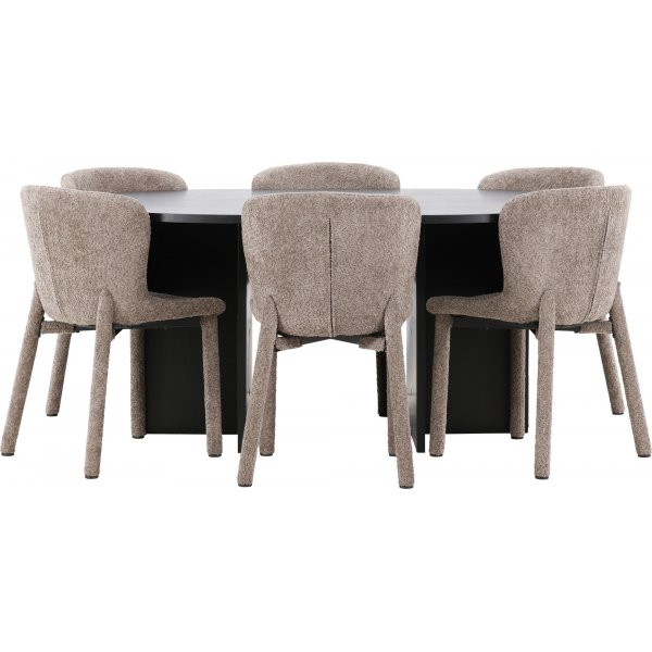 Spisebord Strada med 6 Astoria stoler - Brun/svart + 4.00 x Møbelføtter Spisebord Strada med 6 Astoria stoler - Brun/svart + 4.00 x Møbelføtter