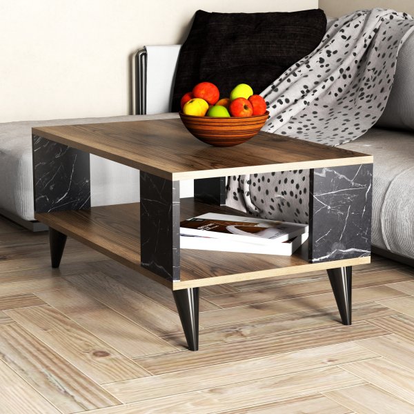 City sofabord 90 x 41,6 cm - Valnøtt/svart marmor City sofabord 90 x 41,6 cm - Valnøtt/svart marmor