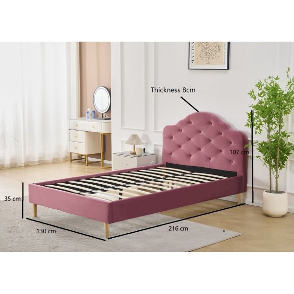 Lemings sengeramme med sengegavl - Rosa fløyel - 120 x 200 cm Lemings sengeramme med sengegavl - Rosa fløyel - 120 x 200 cm