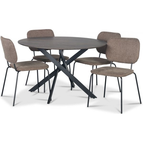 Hogrn spisegruppe 120 cm bord i mrkt tre + 4 stk Lokrume brune stoler