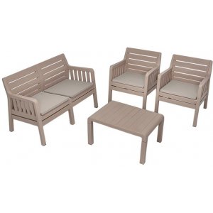 Lara loungegruppe med 2-seters sofa, 2 lenestoler og bord - Cappuccino