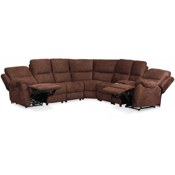 Enjoy Hollywood recliner-hjrnesofa - 6-seters (elektrisk) i brunt mikrofiberstoff