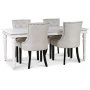 Paris spisegruppe hvitt bord med 4 Tuva Eastport stoler i beige stoff