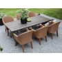 Oxford utendrs spisegruppe: brunsyret bord 220 cm, inkludert 6 stk. Valetta lenestoler i naturfarget kunstrotting