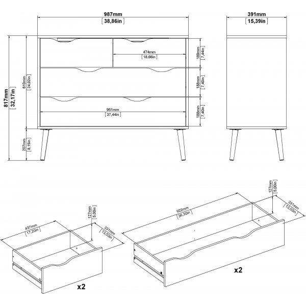Oslo kommode med 4 skuffer - Hvit/eik Oslo kommode med 4 skuffer - Hvit/eik