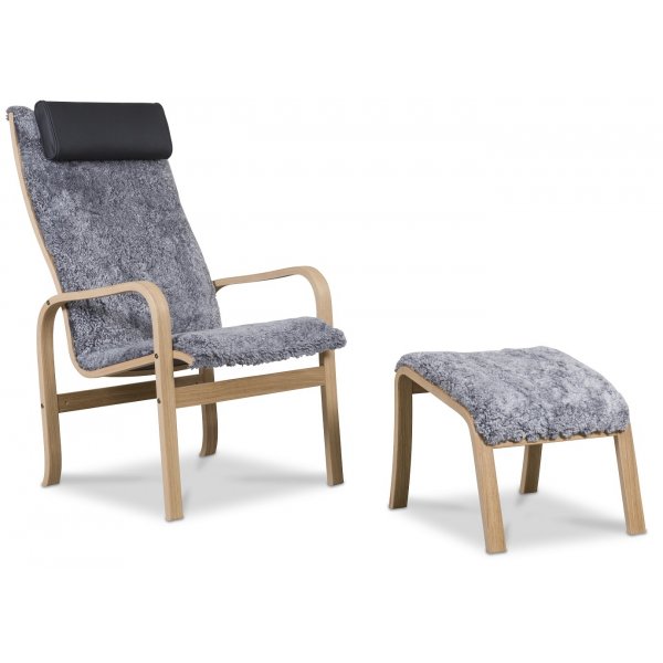 Frank fotskammel i saueskinn scandinavian grey - Oljet eik Frank fotskammel i saueskinn scandinavian grey - Oljet eik