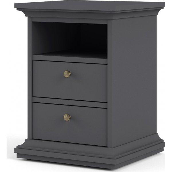 Paris smalt nattbord med 2 skuffer og 1 åpent rom - Grå Paris smalt nattbord med 2 skuffer og 1 åpent rom - Grå