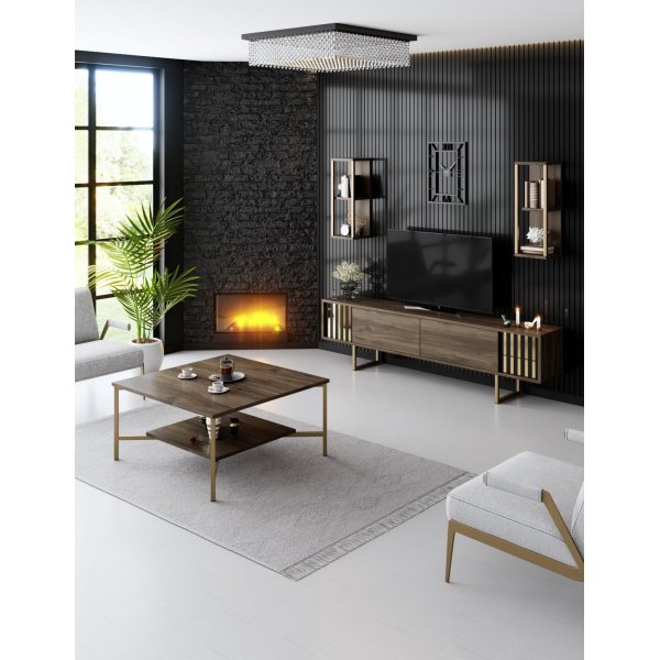 Erki salongbord 80 x 80 cm - Valnøtt/gull Erki salongbord 80 x 80 cm - Valnøtt/gull