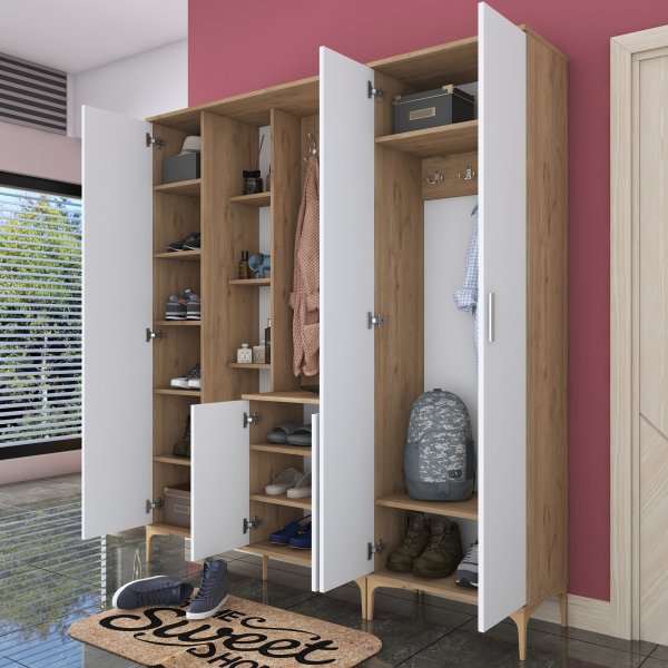 Esa hallmøbler 180 x 37,5 x 198,6 cm Variant A - Valnøtt/hvit Esa hallmøbler 180 x 37,5 x 198,6 cm Variant A - Valnøtt/hvit