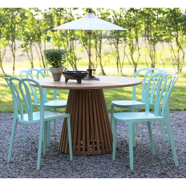 Spisegruppe Salt teak: Teakbord rundt 120 cm inkludert 4 stk. Bally stoler