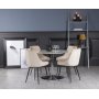 Plaza spisegruppe, marmorbord med 4 st Theo flyelstoler - Beige/Hvit/Krom