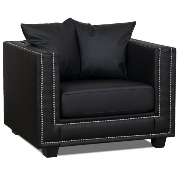 Temple Double Deco lenestol - Svart PU / s�lv nagler