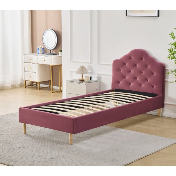 Lemings sengeramme med sengegavl - Rosa fløyel - 90 x 200 cm Lemings sengeramme med sengegavl - Rosa fløyel - 90 x 200 cm